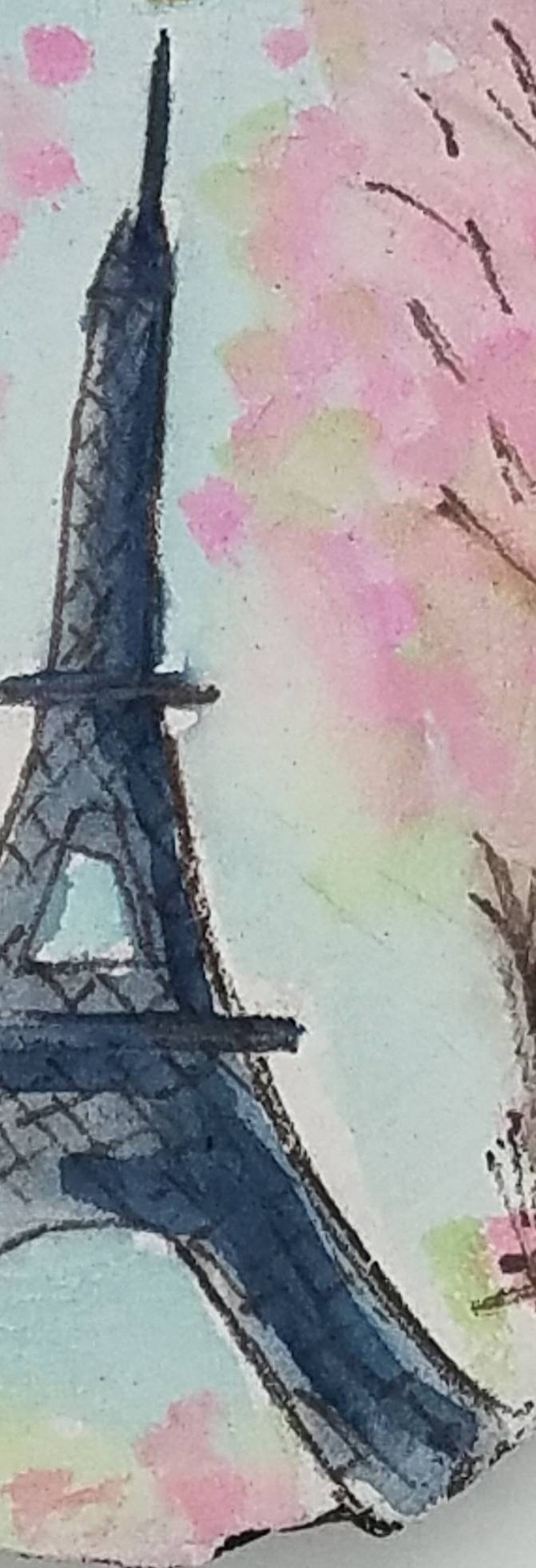 je t'adore Eiffel Tower Original Mixed Media Wood Slice Painting Ornament image 5