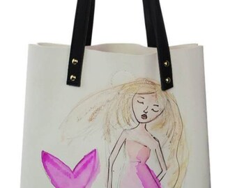 Peaches and Raspberries Mermaid Shoulder Bag, medium bag, Handbag, shopping bag, Book  Bag