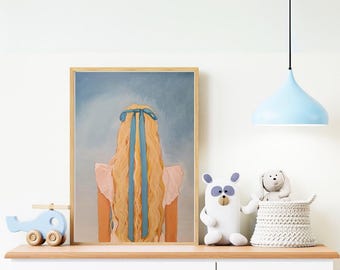 12x16 Alice Or The Girl with a Blue Hair Bow, Allison, Allice, Woman Art, Woman Art Portrait,Woman,Woman Artwork, Woman Painting, Wall Art