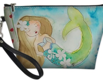 Stardust Mermaid Mermaid 8.5x5.5 Wristlet with zipper closure and detachable strap. Handbag,Clutch,Makeup bag,Art Bag