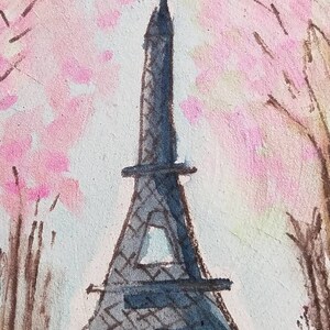 je t'adore Eiffel Tower Original Mixed Media Wood Slice Painting Ornament image 2