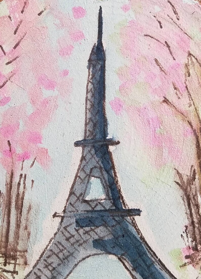 je t'adore Eiffel Tower Original Mixed Media Wood Slice Painting Ornament image 2