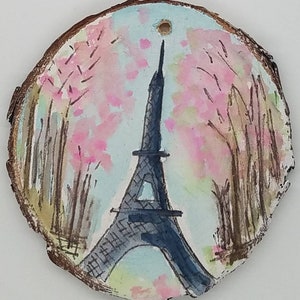 je t'adore Eiffel Tower Original Mixed Media Wood Slice Painting Ornament image 6