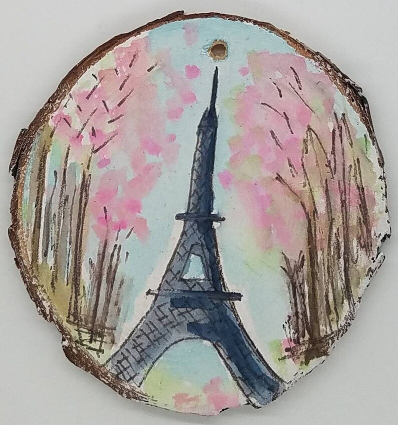 je t'adore Eiffel Tower Original Mixed Media Wood Slice Painting Ornament image 6