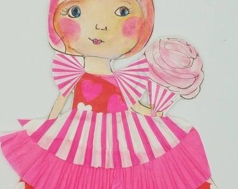 4x6 Art Paper Doll, Princess Candy Tuft, original Mixed media art.