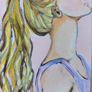 3x2 Hand Painted Tin Box Original Art “The Long Ponytail” Woman, Hinged Trinket Box, Keepsake Gift Container