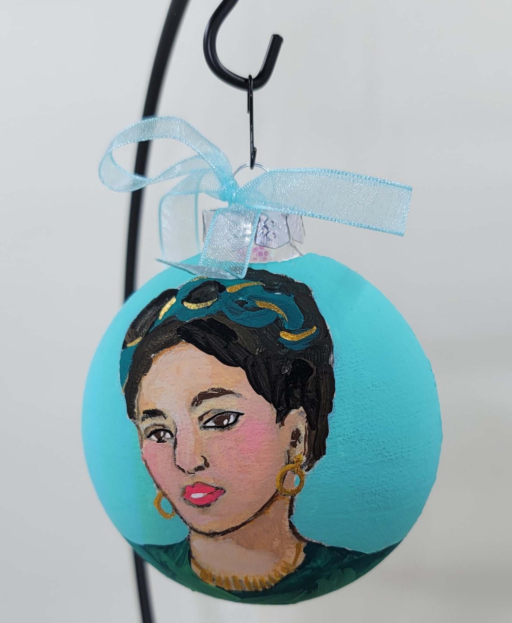 Frida Kahlo Inspired Hand Painted Glass Christmas Ornament – Turquoise ...