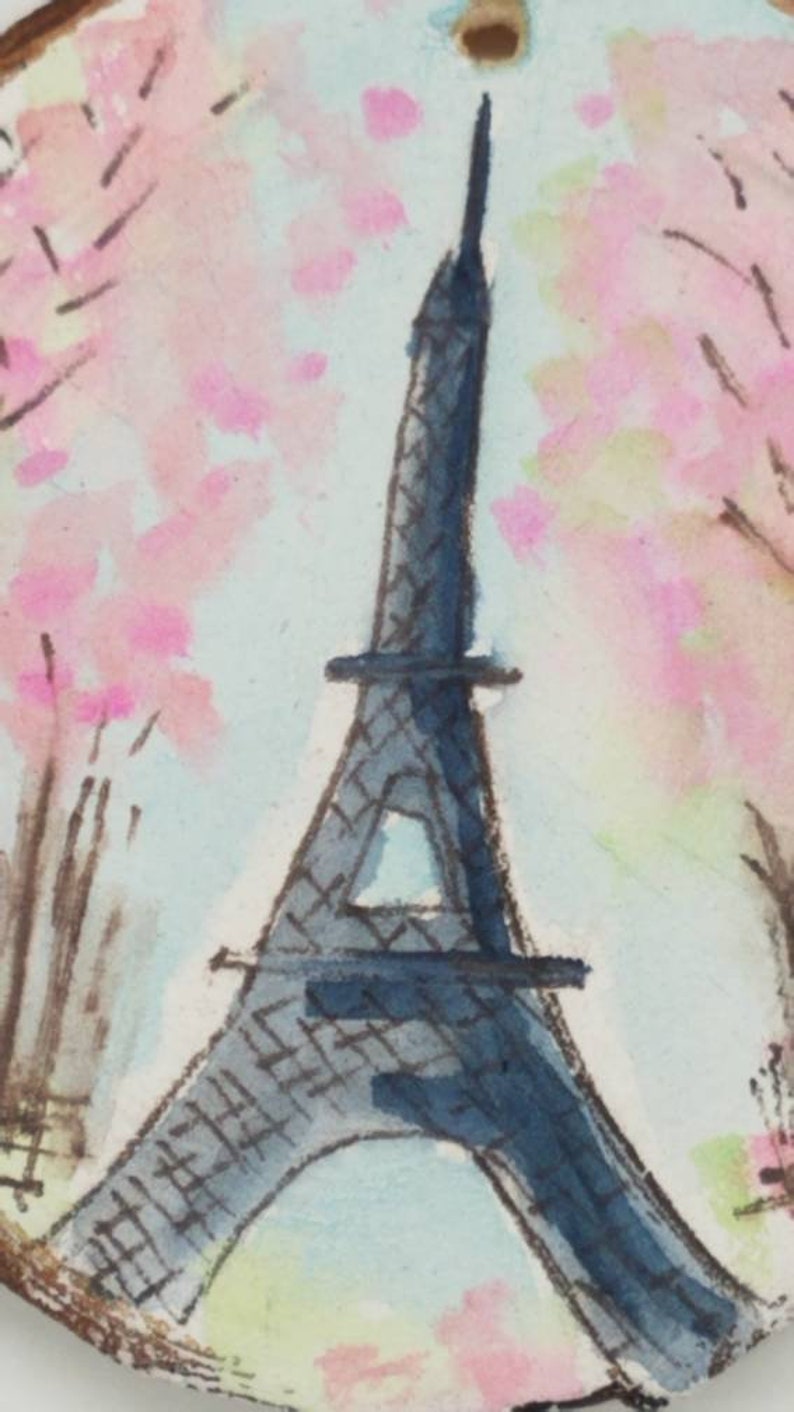 je t'adore Eiffel Tower Original Mixed Media Wood Slice Painting Ornament image 8