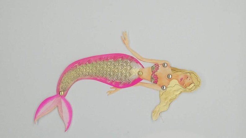 Articulated Mermaid Art Paper Doll, original Mixedmedia paper doll. image 2