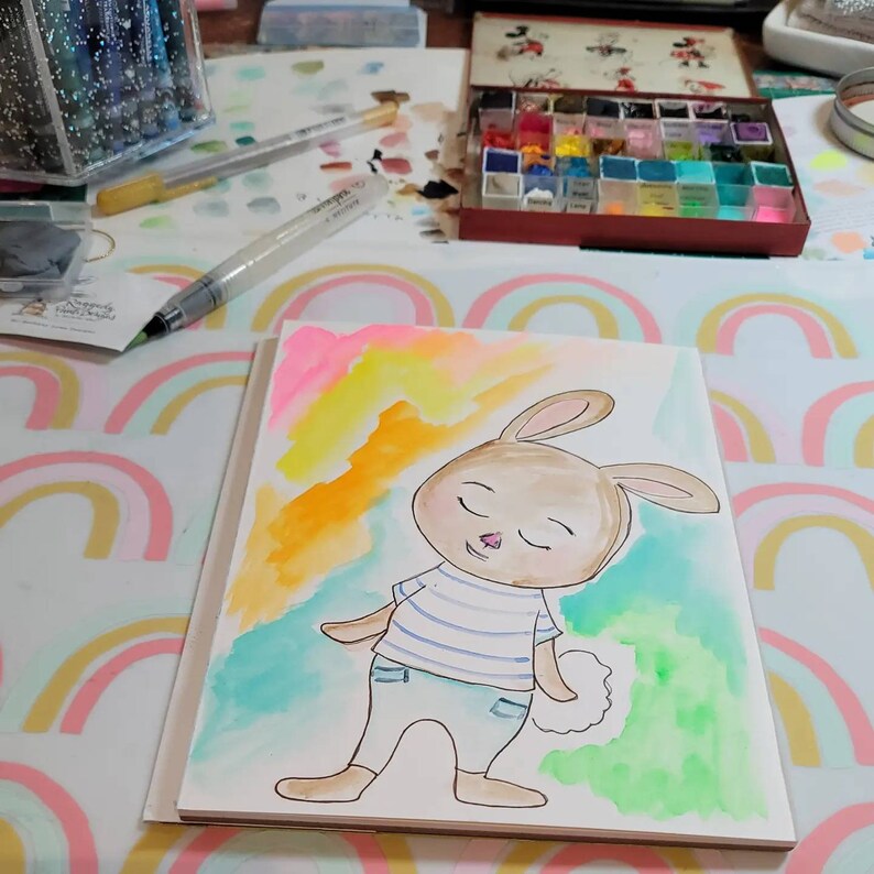 Happy Bunny Boy, 8x6 painting image 3