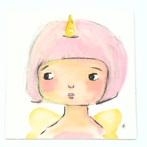 4x4 Original Mixed Media Painting The Blush Pink Uni-Fairy on wood panel
