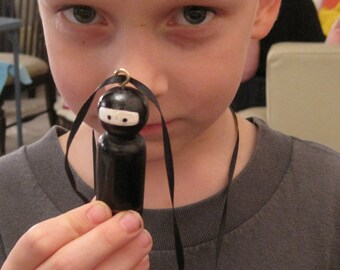 Ninja Party Favor Cake Topper Gift. Ninja on a String Customizable and Made To Order. Ninja Necklace, Ninja Jewelry Pendant, Peg Doll