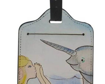 Mermaid meets Narwhal Luggage Tag, Id Holder Pocket, Baggage, Identification, Travel Tag, Travel, Gift, Leather Id Holder