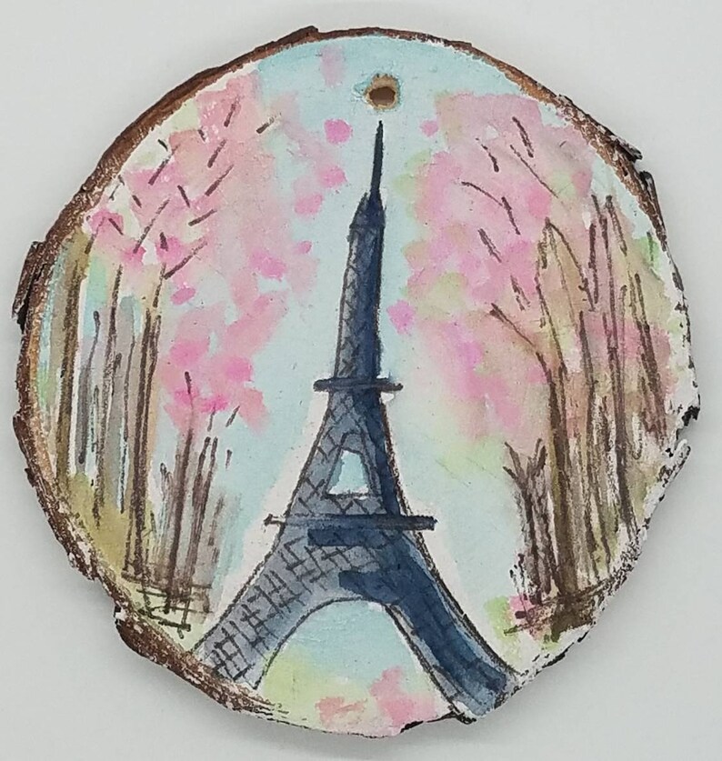 je t'adore Eiffel Tower Original Mixed Media Wood Slice Painting Ornament image 7