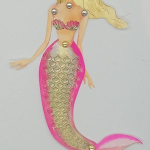 Articulated Mermaid Art Paper Doll, original Mixedmedia paper doll. image 4