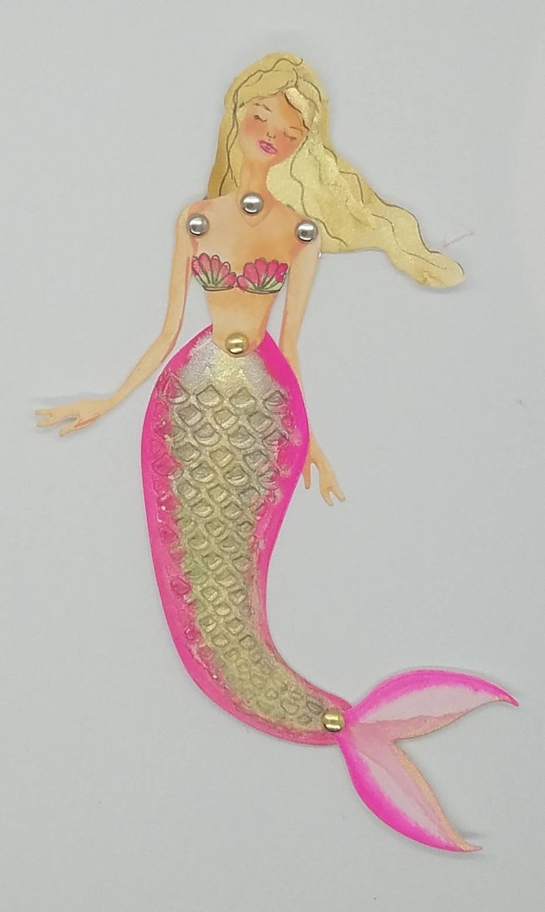 Articulated Mermaid Art Paper Doll, original Mixedmedia paper doll. image 4