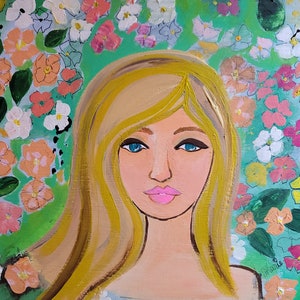 9x12&quot; Under the Dogwood Tree, Original Mixed Media Painting on Cradled Wood Watercolor House Portrait Gift For Him New Home Gift
