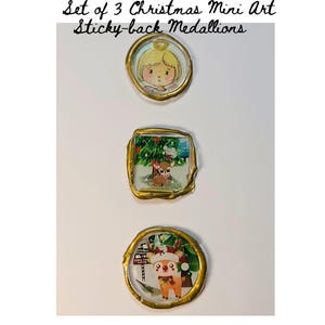 Mini Art Sticky-back Medaillons 3er-Set Original Urlaubsdrucke mit Wachs versiegelt, starker 3 M-Träger, einzigartiges handgefertigtes geschenkfertiges Andenken Mag