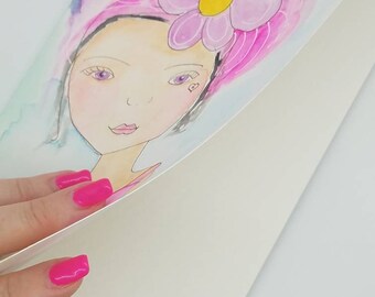 8.5x5.5 Strathmore 400 Series Watercolor Paper side glue bound with beautiful hand painted cover, Princess Jasmine, 12 sheets,140lb