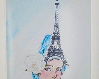 8x10 inch Print of Eiffel Tower Girl painting