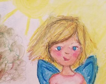 8x6 The Happy Fairy Inspirational Watercolor painting, original mixed Media watercolor painting