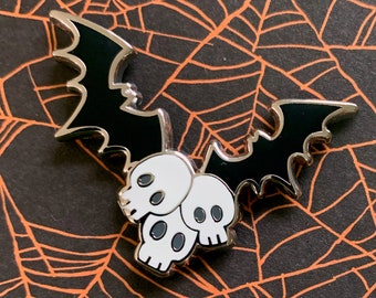 Skulls and Bats Goth Halloween Enamel Pin