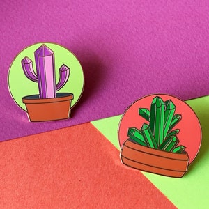 Crystal Cactus and Succulent Enamel Pin image 1