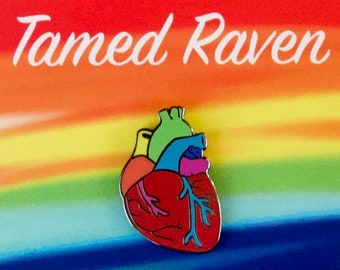 Gay Pride Pin Rainbow Anatomical Heart Enamel Pin Ready to Ship LGBTQ Gay Pride Rainbow Pride