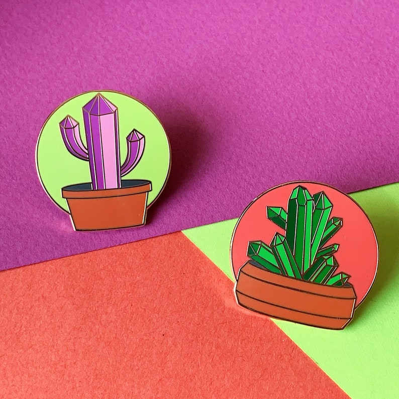 Crystal Cactus and Succulent Enamel Pin image 1