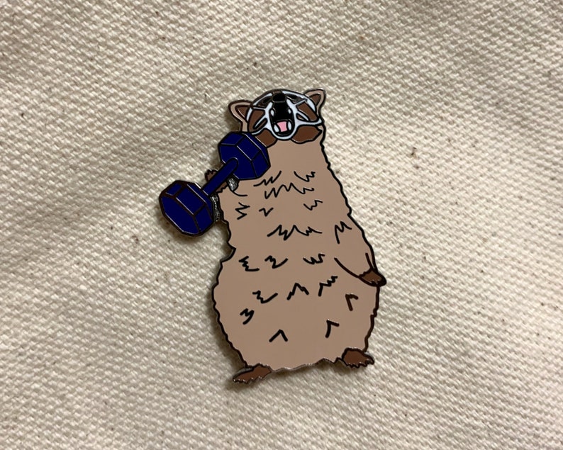 Fitness Raccoon Trash Panda Blonde Enamel Pin image 1