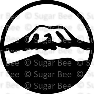 May include: Black and white logo of a mountain range inside a circle with the word "MORA" below.