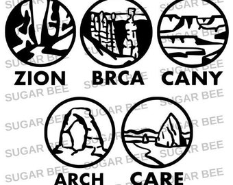 Utah Big 5 National Parks Logo Set Arches Zion Canyonlands Bryce Canyon Capitol Reef SVG png studio3 file, Cutfile, Vecotor, Clipart