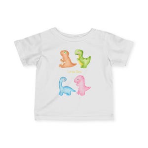 かわいい恐竜ベビーTシャツ - 幼児用ファインジャージーTシャツ | 男の子と女の子へのカラフルな恐竜プリントギフト | 幼児用恐竜バースデーシャツ