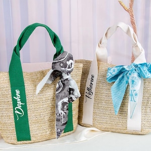Personalized Straw Bag,Custom Burlap Tote Bag, Bridesmaid Burlap Bag,Beach Tote Bag,Bridal Party Gift,Bachelorette Party Bags