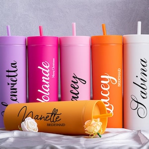 Personalized  Skinny Tumbler with Lid and Straw：Bridesmaid , Birthday, Christmas gifts