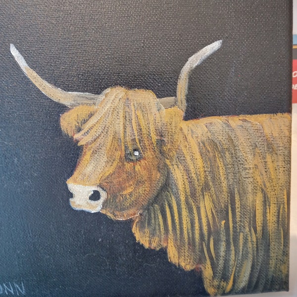 Hand Painted Highland Cow 8" square