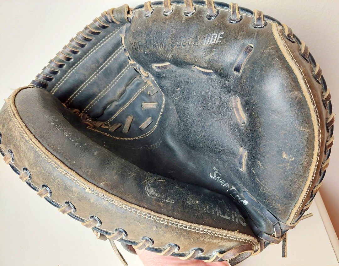 Vintage Black Leather Baseball Mitt Glove Aged Time Worn Etsy
