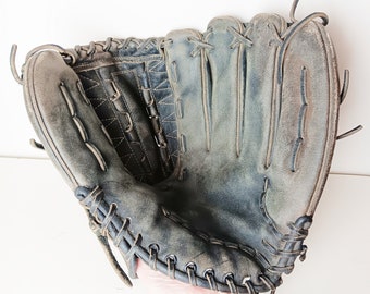 Vintage Leather Baseball Mitt Dark Patina Glove with Aged and Worn Wilson