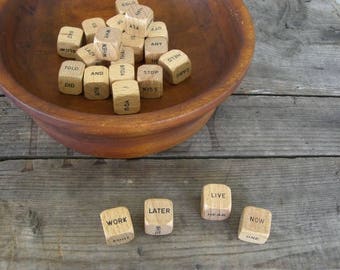 Vintage Wooden Word Cubes Squares 21 Piece Game or for Mixed Media Crafting