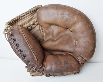 Vintage Leather Baseball Glove Mitt Time Worn with Aged Patina