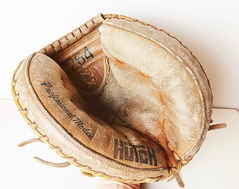 Vintage Leather Baseball Glove Mitt Time Worn with Aged Patina Hutch Professional Model C264