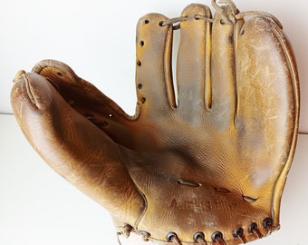 Vintage Leather Baseball Glove Mitt Aged Time Worn Unique Style