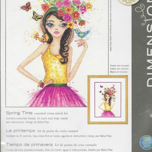 Girl in Dress With Flowers in Her Hair with Bird Butterflies Counted Cross Stitch Kit SEALED