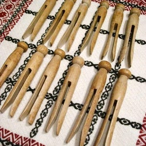 Aged Vintage Wooden Clothespins 12 Piece Wood Clothes Pins