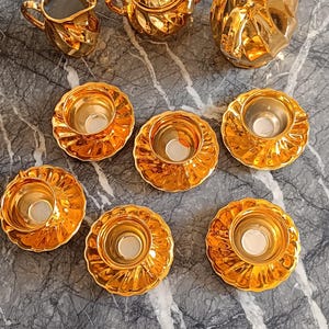 Vintage German Gold Gilded Porcelain Coffee Set - 9 Piece - Mid Century - Luxury Tea Set