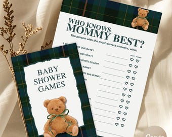 Teddy Bear Baby Shower Games: Polo Theme Editable Canva Template (Digital Download)
