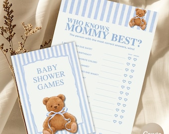Teddy Bear Baby Shower Games: Polo Theme Editable Canva Template (Digital Download)