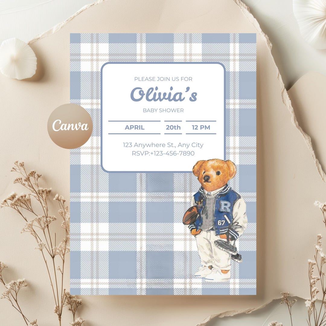 Ralph Lauren & Polo Bear Baby Shower Invitation Template | Editable ...