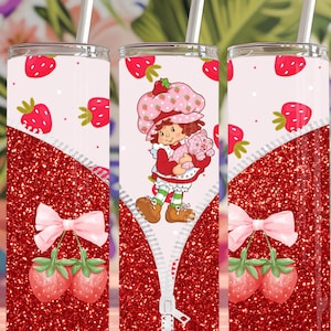 20oz strawberry shortcake  sublimation tumbler designs 9.3x8.2 straight tumbler wrap png digital download