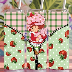 20oz Sublimation Design Wrap 9.3x8.2 Straight Tumbler Wrap strawberry shortcake